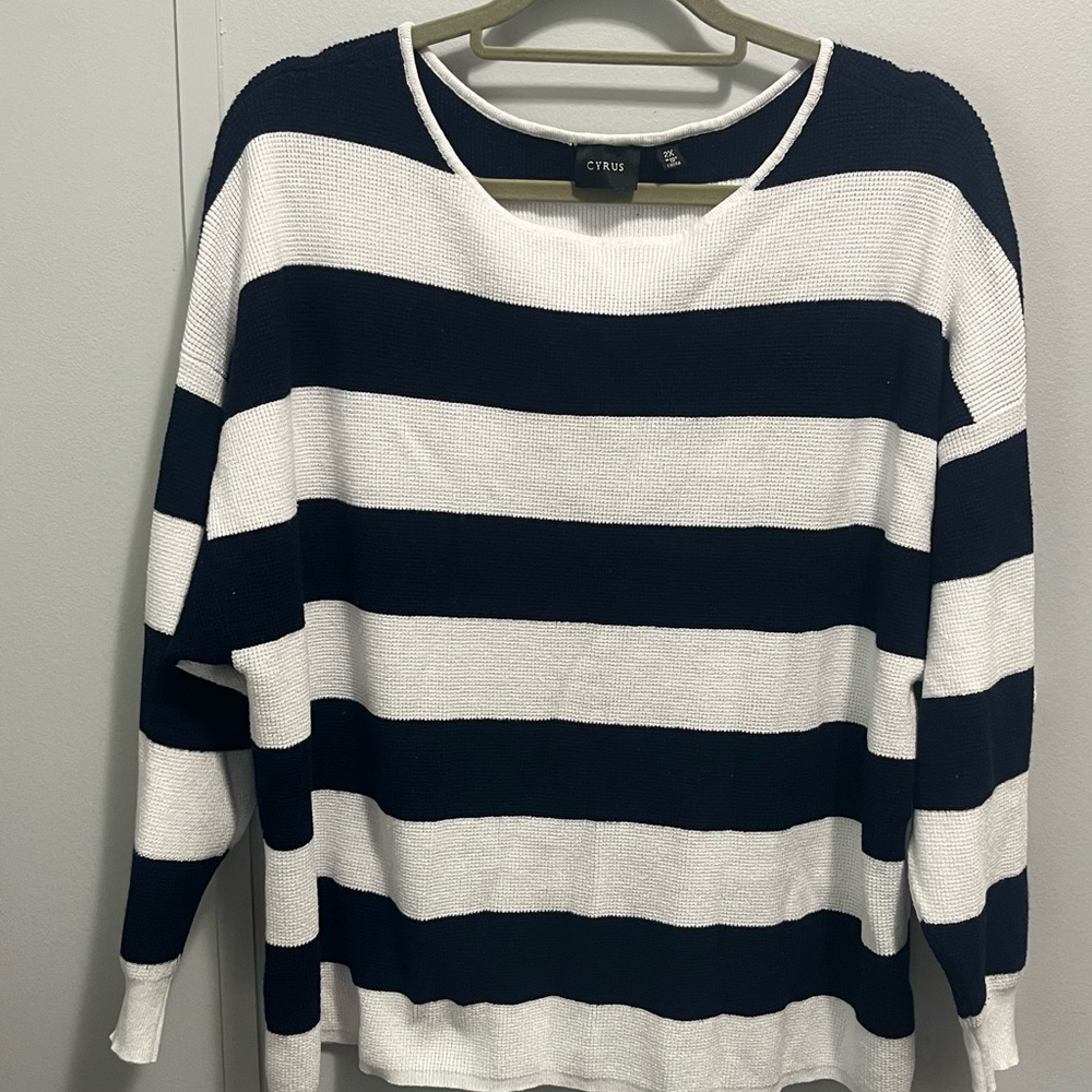 Women's Striped Sweater - Navy Blue and White